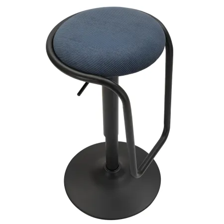 Sgabello Bar Girevole Regolabile Metallo Nero Tessuto Imbottito Blu