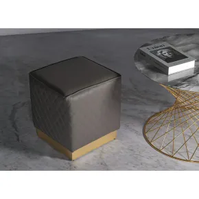 Pouf Imbottito Similpelle Trapuntata Grigio Oro Salotto Camera da Letto 2