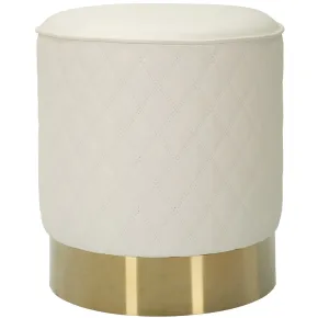 Pouf Imbottito Similpelle Trapuntata Bianco Oro Salotto Camera da Letto