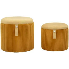 Set 2 Pouf Contenitori Imbottiti Senape Arancione per Salotto Camera