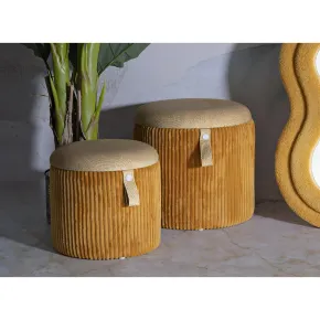 Set 2 Pouf Contenitori Imbottiti Senape Arancione per Salotto Camera 2