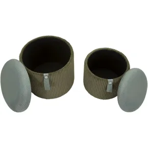 Set 2 Pouf Contenitori Imbottiti Verde Marrone per Salotto Camera 2