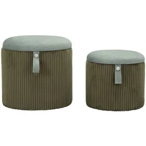 Set 2 Pouf Contenitori Imbottiti Verde Marrone per Salotto Camera