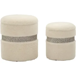 Set 2 Pouf Contenitori Imbottiti Crema Soffice Salotto Camera da Letto