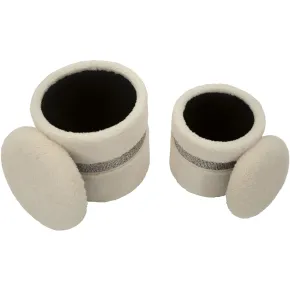 Set 2 Pouf Contenitori Imbottiti Crema Soffice Salotto Camera da Letto 2