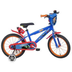 Bicicletta per Bambini 16" Hot Wheels Blu Rotelle Removibili Acciaio