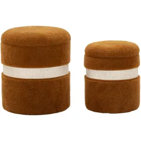 Set 2 Pouf Contenitori Imbottiti Marrone Soffice da Soggiorno Camera