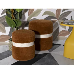 Set 2 Pouf Contenitori Imbottiti Marrone Soffice da Soggiorno Camera 2