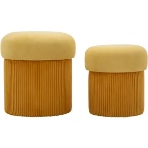 Set 2 Pouf Contenitori in Tessuto Senape Arancione Salvaspazio Camera