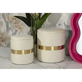 Set 2 Pouf Contenitori in Tessuto Crema Oro Salvaspazio Soggiorno 2