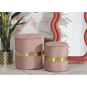 Set 2 Pouf Contenitori in Tessuto Rosa Oro Salvaspazio Salotto Camera 2
