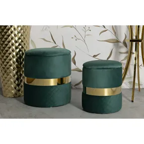 Set 2 Pouf Contenitori in Tessuto Verde Oro Salvaspazio Salotto Camera 2
