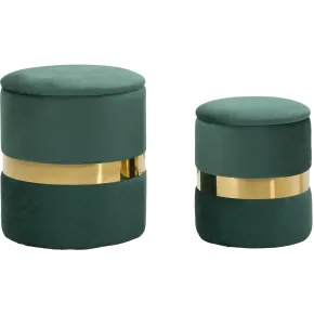 Set 2 Pouf Contenitori in Tessuto Verde Oro Salvaspazio Salotto Camera