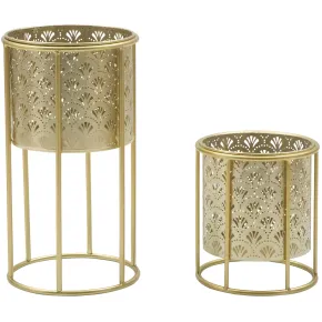 Set 2 Colonne Portavaso da Pavimento in Metallo Oro da Interno Moderno