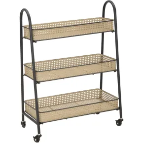 Carrello Portapiante con Ruote 3 Ripiani in Metallo Beige Nero