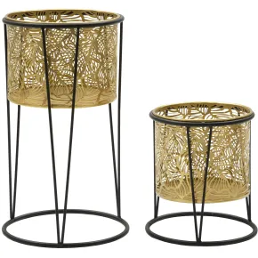 Set 2 Portavaso da Pavimento Metallo Oro Nero Piedistallo Removibile