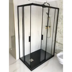 Box Doccia Profili Neri 2 Anta Scorrevole Rettangolare Quadrato Cabina Cristallo 2
