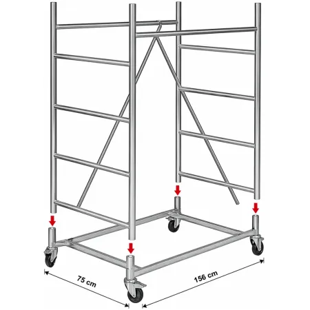 Trabattello Ponteggio Acciaio 160x80 cm Mezzopiano Ruote Lavoro 320 cm