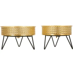 Set 2 Portavasi Bassi Metallo Intrecciato Oro Nero con Vasi Rimovibili