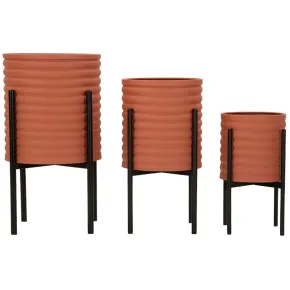 Set 3 Portavasi in Metallo Effetto Mattone Rosso Nero da Interno