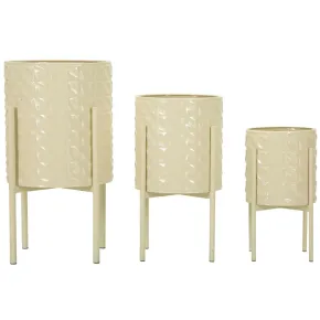 Set 3 Portavasi in Metallo Crema 36-30-24 cm da Interno Porta Piante