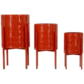 Set 3 Portavasi in Metallo Rosso 36-30-24 cm da Interno Porta Piante