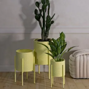 Set 3 Portavasi in Metallo Giallo 36-30-24 cm da Interno Porta Piante 2