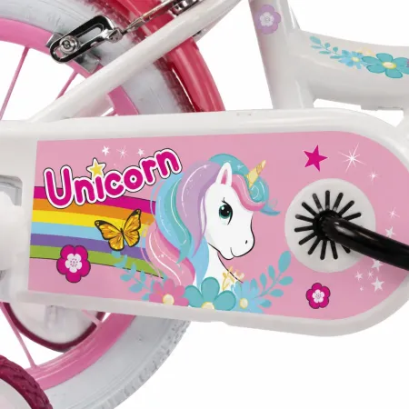 Bicicletta per Bambini 16" Rosa Unicorno Rotelle Removibili Cestino