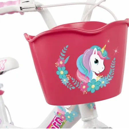 Bicicletta per Bambini 14" Rosa Unicorno Rotelle Removibili Cestino