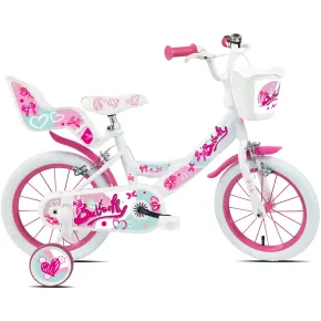 Bicicletta Bambini 14" Bianco Rotelle Removibili Seggiolino Cestino