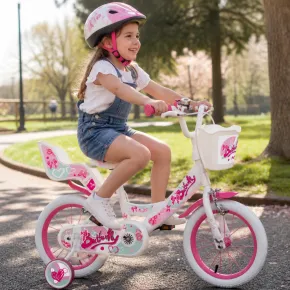 Bicicletta Bambini 14" Bianco Rotelle Removibili Seggiolino Cestino 2
