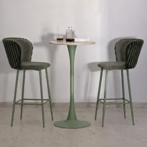 Sgabelli da Bar Set 2 Pezzi Verde Seduta Imbottita Schienale Lavorato 2