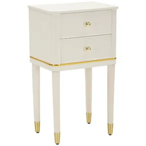 Comodino Camera da Letto 2 Cassetti in Legno Ferro Bianco Oro