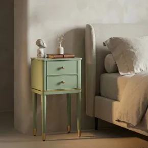 Comodino Camera da Letto 2 Cassetti in Legno Ferro Verde Oro 2
