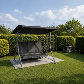 Dondolo 3 Posti Grigio 165x125x178cm con Copertura da Giardino 2