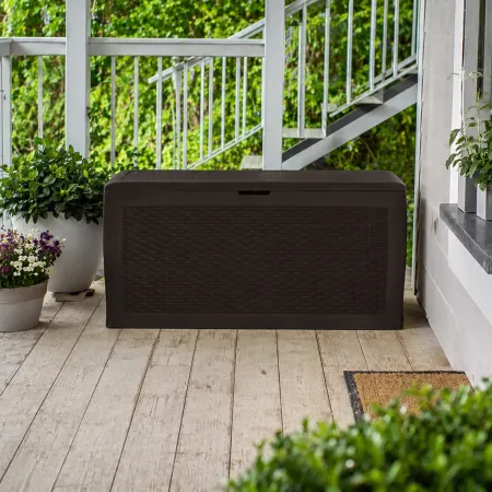 Baule Cassapanca Giardino Effetto Rattan Contenitore 270 Litri Resina Veranda