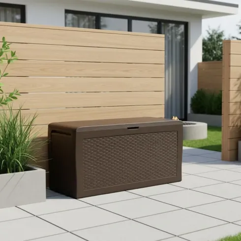 Baule Cassapanca Giardino Effetto Rattan Contenitore 270 Litri Resina Veranda