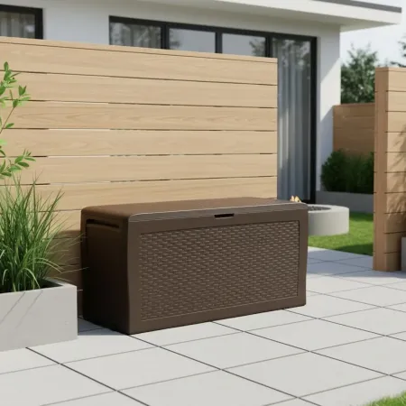 Baule Cassapanca Giardino Effetto Rattan Contenitore 270 Litri Resina Veranda
