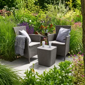 Salottino da Giardino 2 Posti Sabbia con Tavolino Contenitore Rattan 2