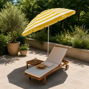 Ombrellone per Giardino 2x2 m Inclinabile Giallo Bianco Sacca Tessuto 2