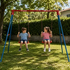 Altalena da Giardino Doppia per Bambini Acciaio Blu Seduta Tavoletta 2