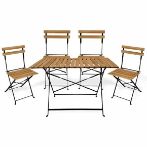 Set Tavolo da Giardino 55x110 cm con 4 Sedie Metallo Nero Legno
