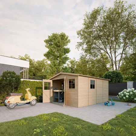 Casetta da Giardino 3x4 m Legno 17 mm Tetto OSB Doppia Porta Finestre
