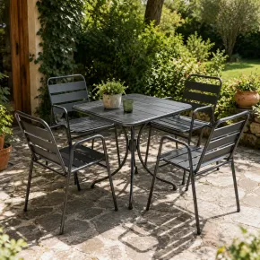Set Pranzo Tavolo 4 Sedie con Braccioli Antracite Acciaio da Giardino Terrazzo | BricoShop24 2