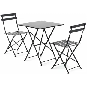 Tavolo e 2 Sedie Pieghevoli Nero in Ferro Tavolino da Balcone Esterno Giardino | BricoShop24