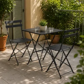 Tavolo e 2 Sedie Pieghevoli Nero in Ferro Tavolino da Balcone Esterno Giardino | BricoShop24 2