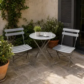 Tavolo Rotondo e 2 Sedie in Acciaio Set da Giardino Terrazzo Balcone Pieghevole  | Bricoshop24 2