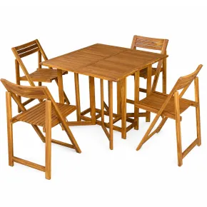 Set Tavolo 4 Sedie Pranzo Pieghevole Legno da Giardino Pic Nic Terrazzo 2
