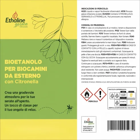 24 Flaconi 1L Bioetanolo con Citronella per Biocamini da Esterno
