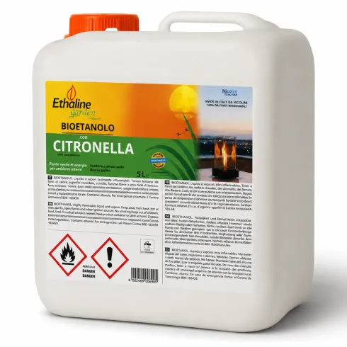 8 Taniche 5L Bioetanolo con Citronella per Biocamini da Esterno